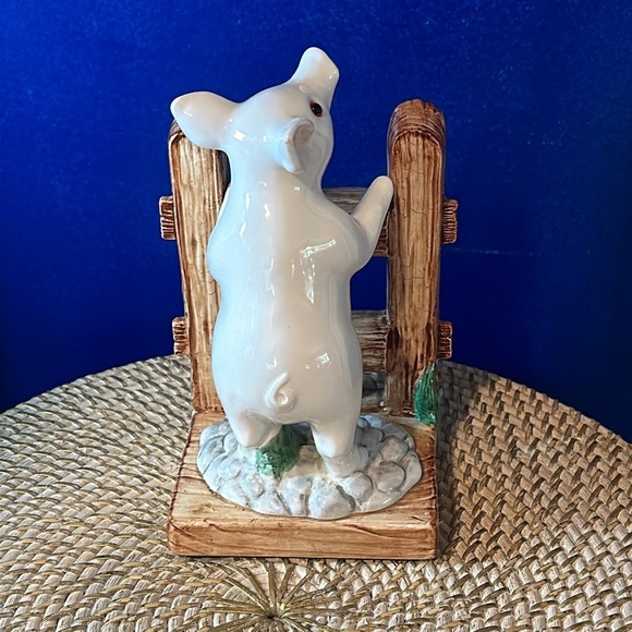 Vintage Sigma Japan Hand Painted Porcelain Pig on Fence Bookend Figurine 8.5” T - Picture 2 of 7